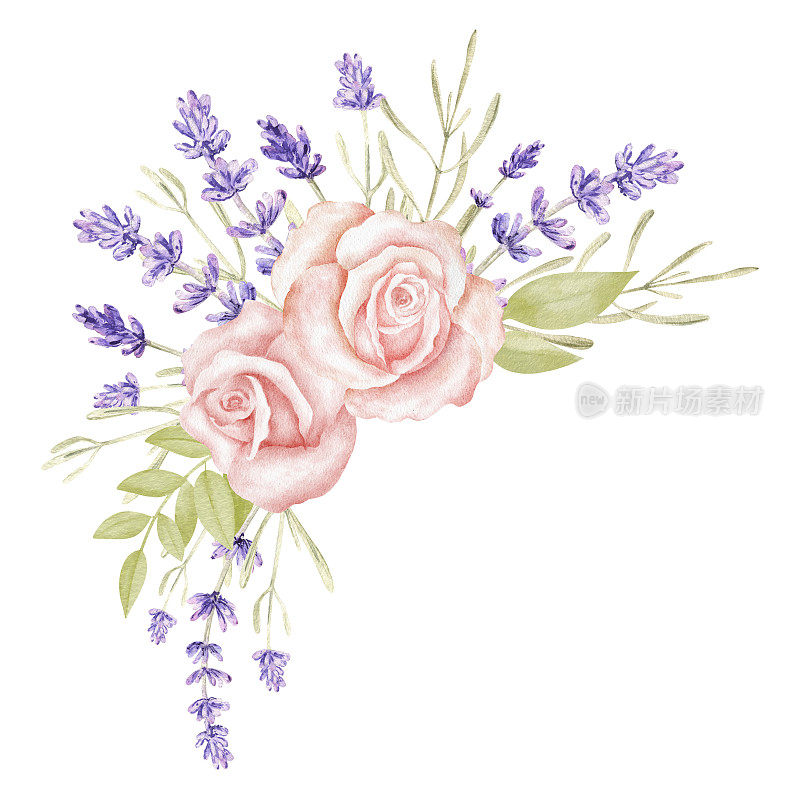 Watercolor lavender and rose bouquet